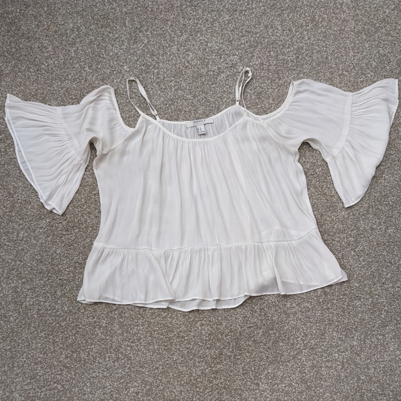 (2/$25) Forever 21 cold shoulder bell sleeve flowy cami top white - Picture 8 of 14